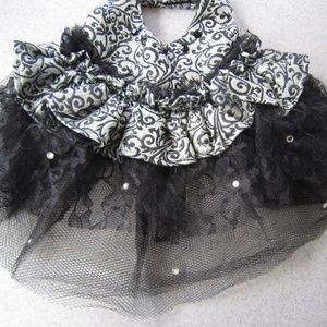 Couture Dog Dress Black Tulle and Sequence, Brocade Halter Top Medium